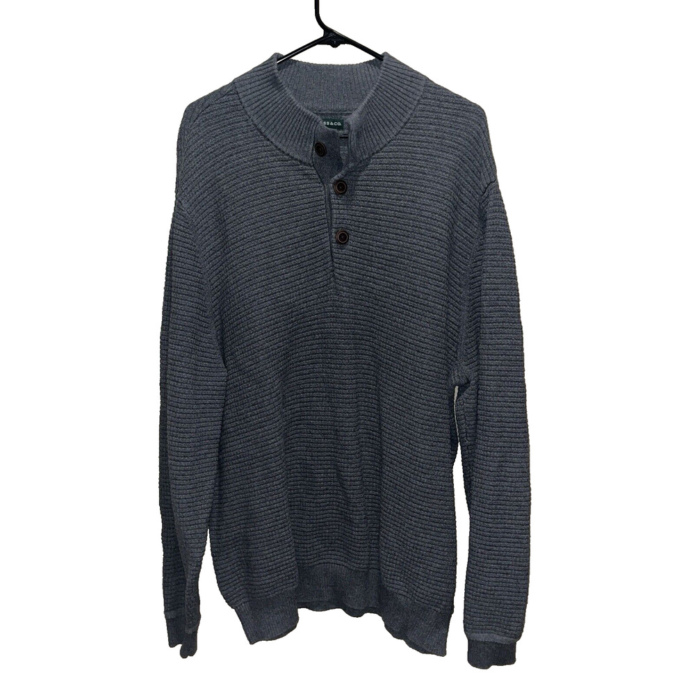 G.H. Bass & Co. Men Henley Pull Over Sweater Waffle Knit XXL Gray Casual Outdoor